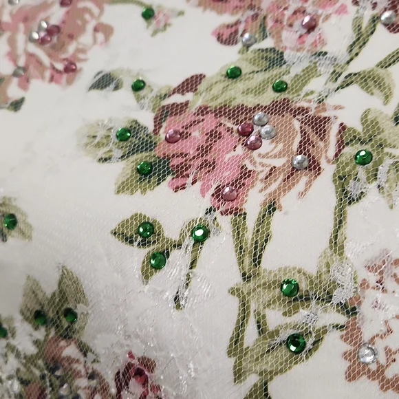 SIZE 8 white w/ pink & green floral 2 piece prom dress by Rachel Allan, no alter - Picture 12 of 13